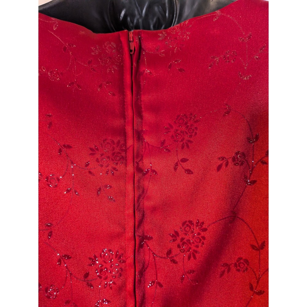 Vintage City triangle '90s Y2K Red Flocked squared neck sheath mini dress Sz 13 - Picture 4 of 6